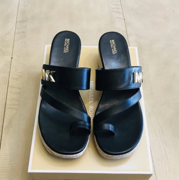 Michael Kors Sidney Espadrille Wedge Sandals Black Size US 7.5 M - Picture 6 of 12
